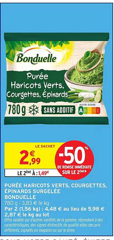 Bonduelle Purée Haricots Verts, Courgettes, Épinards