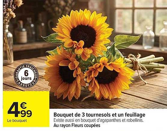 Bouquet de 3 tournesols et un feuillage
