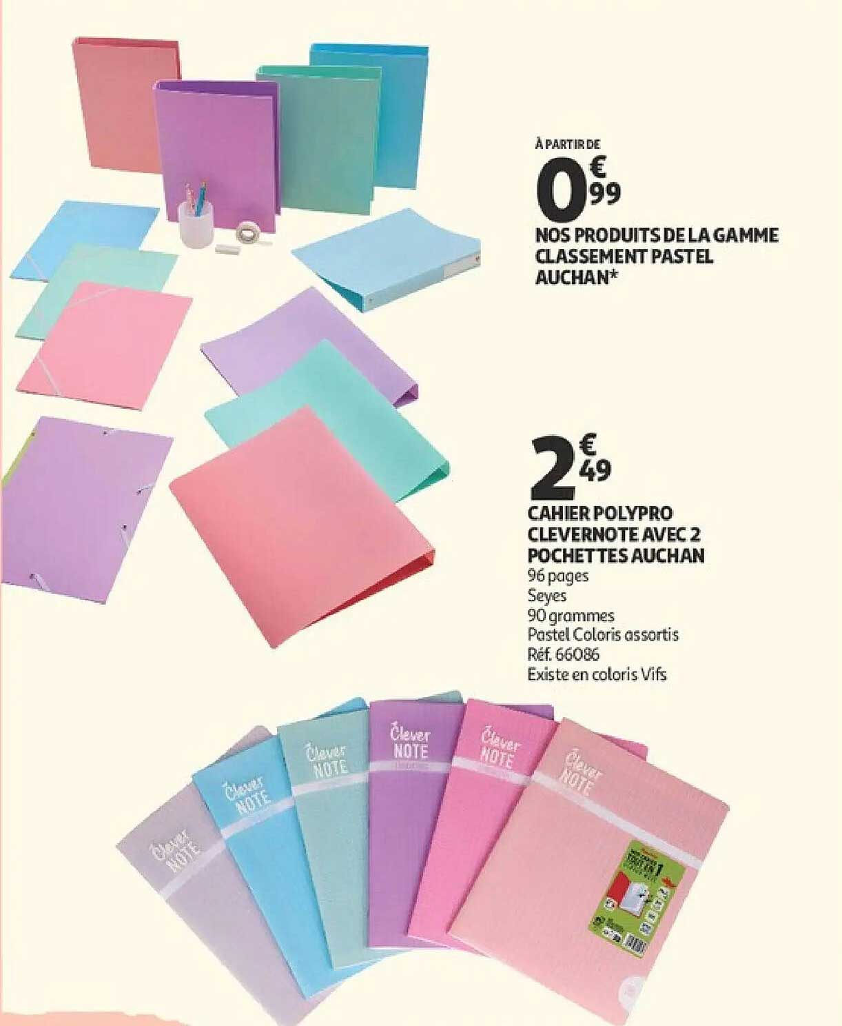 Cahier Polypro Clevernote avec 2 Pochettes Auchan