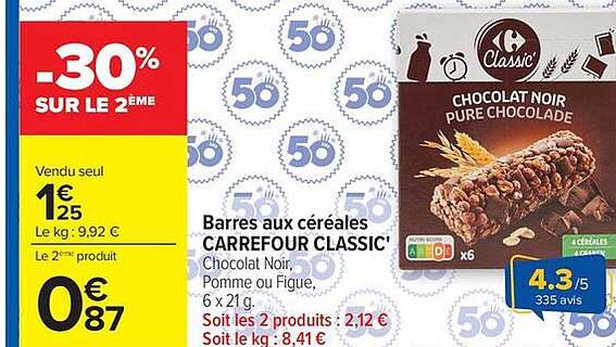 Carrefour Classic' Barres aux céréales Chocolat Noir, Pomme ou Figue
