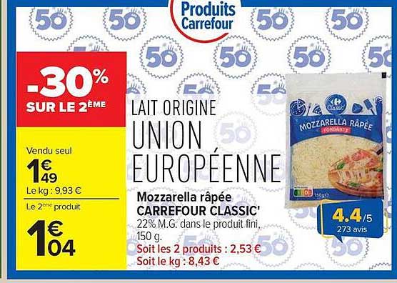 Carrefour Classic' Mozzarella râpée