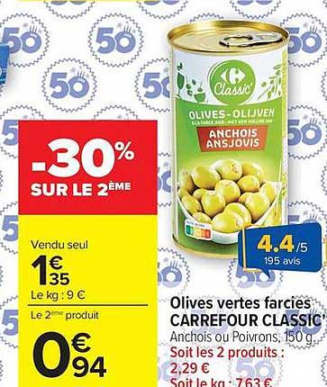 Carrefour Classic Olives vertes farcies