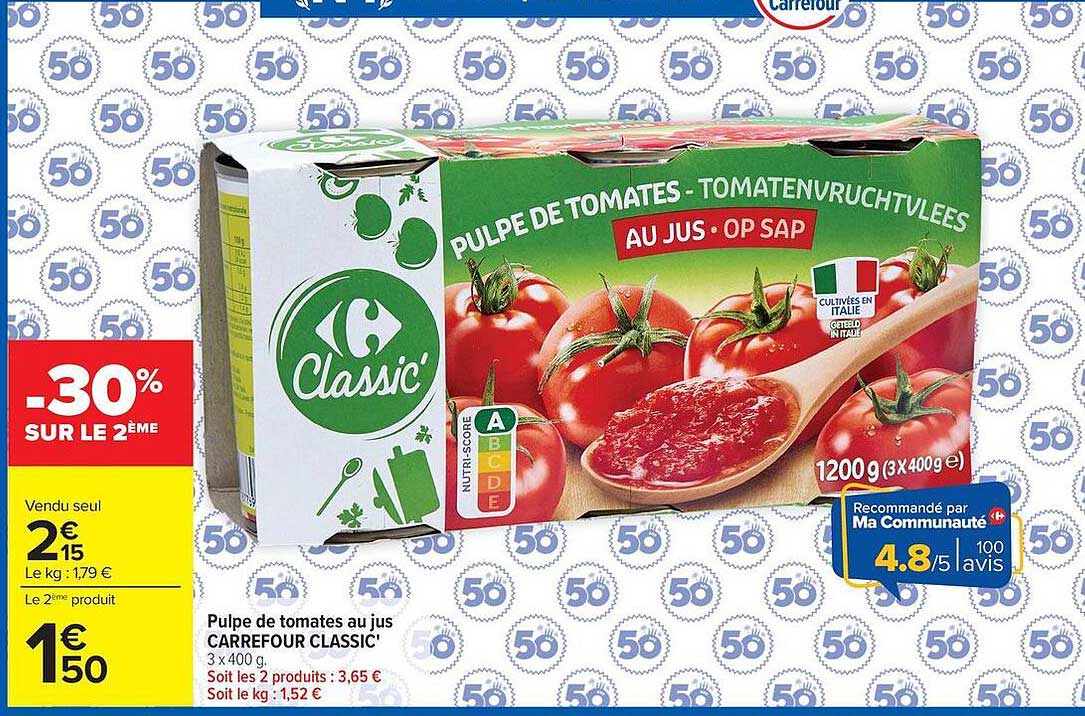 Carrefour Classic' Pulp de tomates au jus