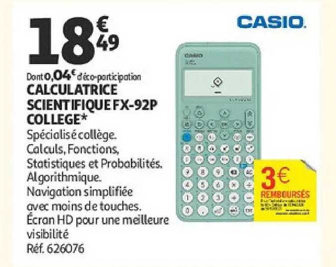 CASIO CALCULATRICE SCIENTIFIQUE FX-92P COLLEGE*