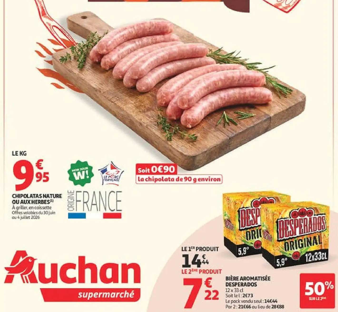Chipolatas nature ou aux herbes