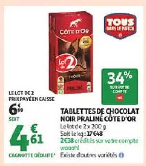 Côte d'Or Tablettes de chocolat noir praliné