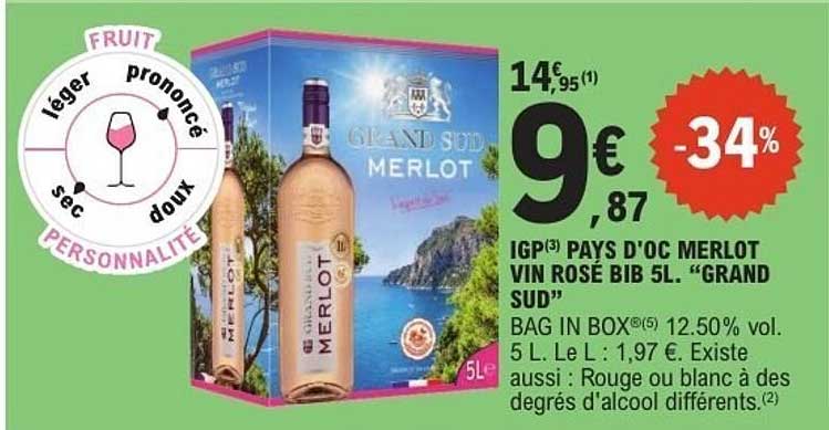 IGP Pays d’Oc Merlot Vin Rosé BIB 5L “Grand Sud”