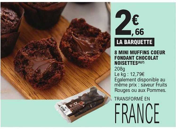 LA BARQUETTE 8 MINI MUFFINS COEUR FONDANT CHOCOLAT NOISETTES