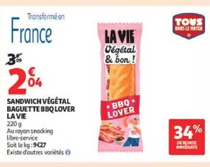 LA VIE SANDWICH VÉGÉTAL BAGUETTE BBQ LOVER
