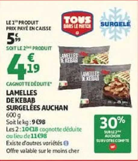 Lamelles de kebab surgelées Auchan