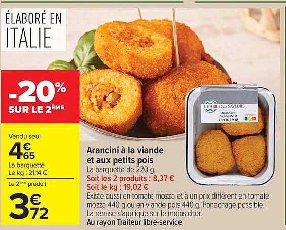 L'ITALIE DES SAVEURS Arancini à la viande et aux petits pois