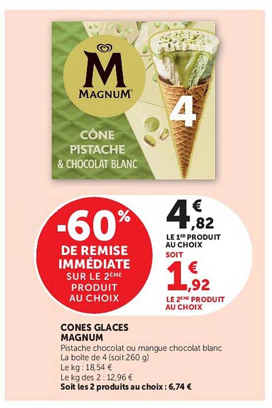 Magnum Cône Pistache & Chocolat Blanc