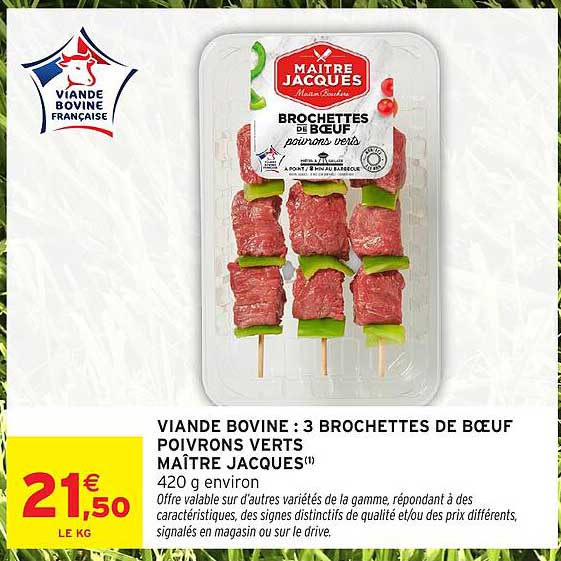 Maître Jacques Brochettes de Bœuf poivrons verts