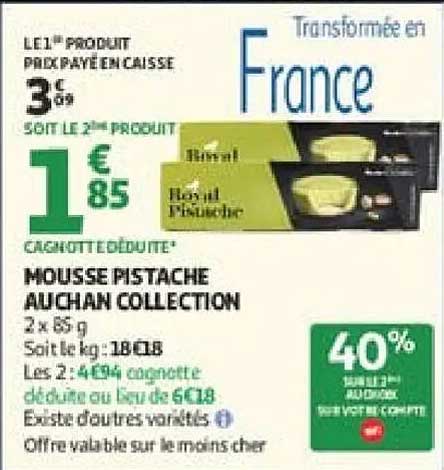 Mousse pistache Auchan Collection