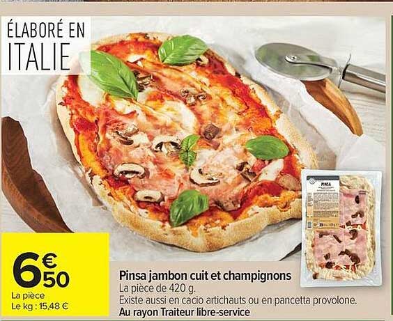 Pinsa jambon cuit et champignons