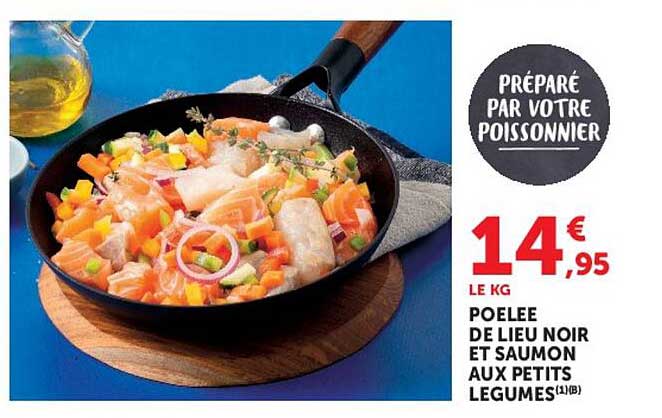 POELEE DE LIEU NOIR ET SAUMON AUX PETITS LEGUMES