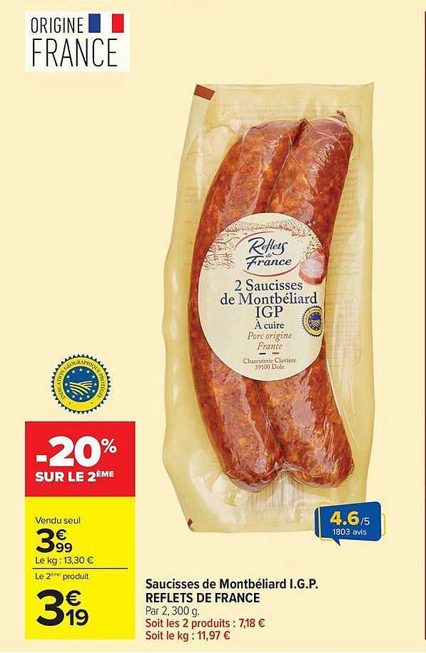 Reflets de France Saucisses de Montbéliard I.G.P