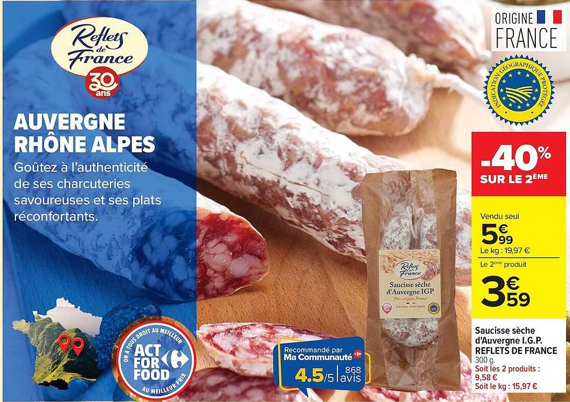 Relets de France Saucisse sèche d'Auvergne I.G.P