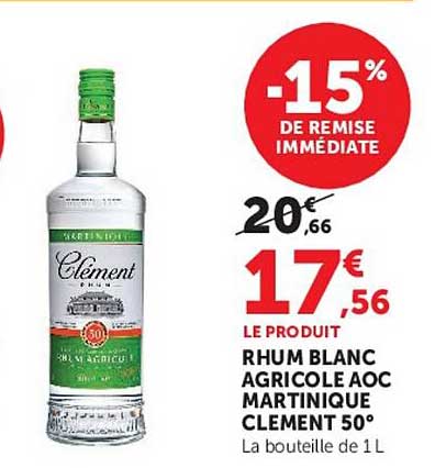 Rhum blanc agricole AOC Martinique Clément 50°