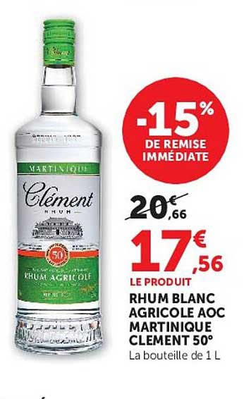 Rhum blanc agricole Martinique Clement 50°
