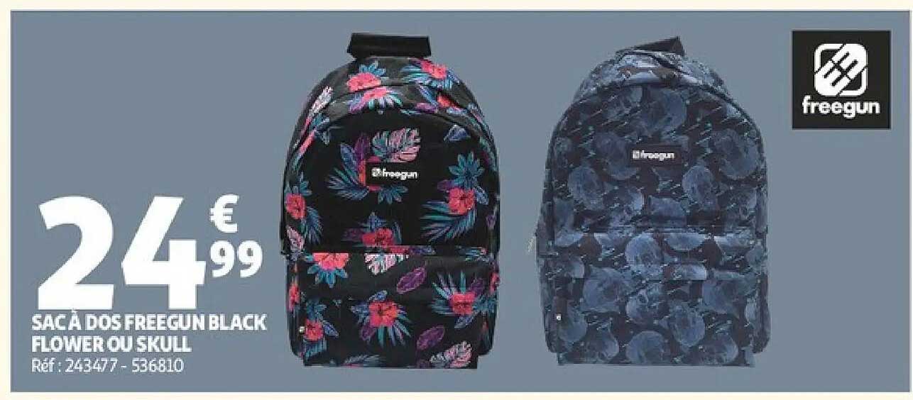 SAC A DOS FREEGUN BLACK FLOWER OU SKULL
