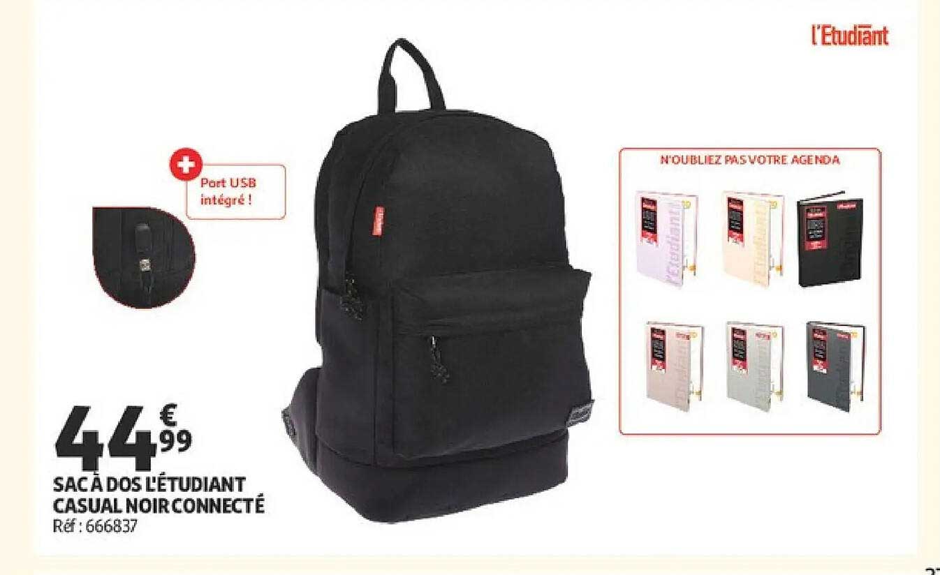 Sac à dos l’étudiant casual noir connecté