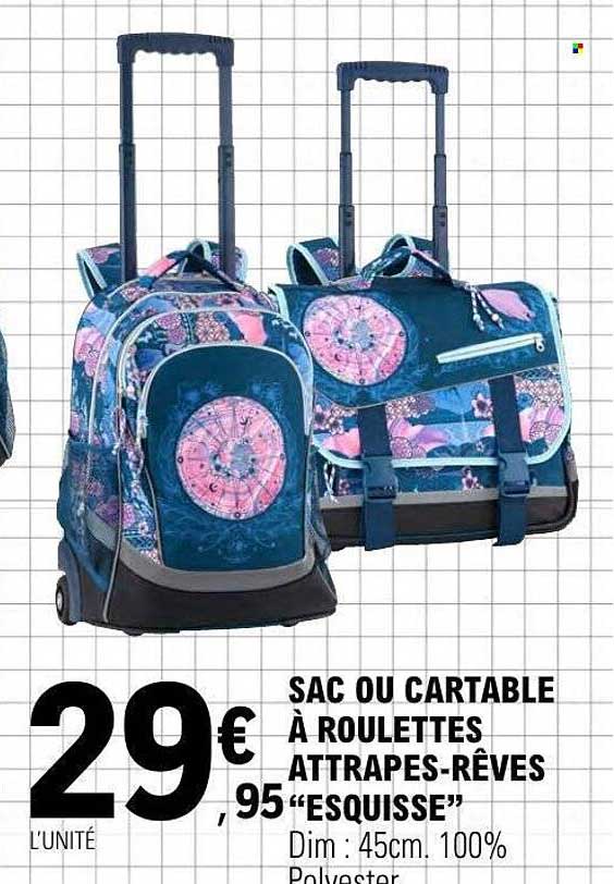 SAC OU CARTABLE À ROULETTES ATTRAPES-RÊVES "ESQUISSE