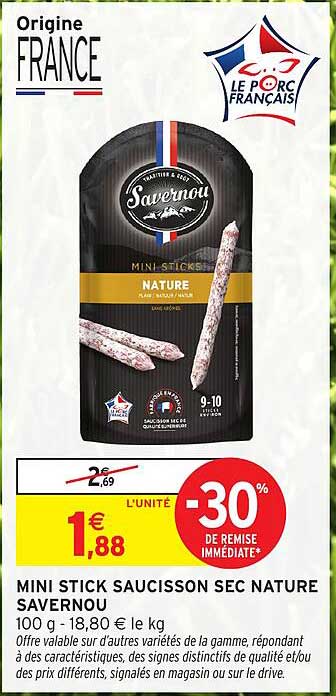 Savournoi MINI STICK SAUCISSON SEC NATURE