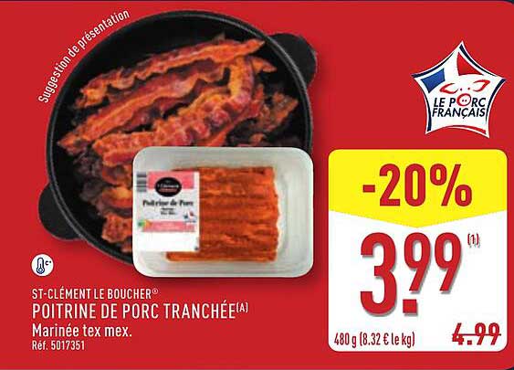 ST-CLÉMENT LE BOUCHER POITRINE DE PORC TRANCHÉE