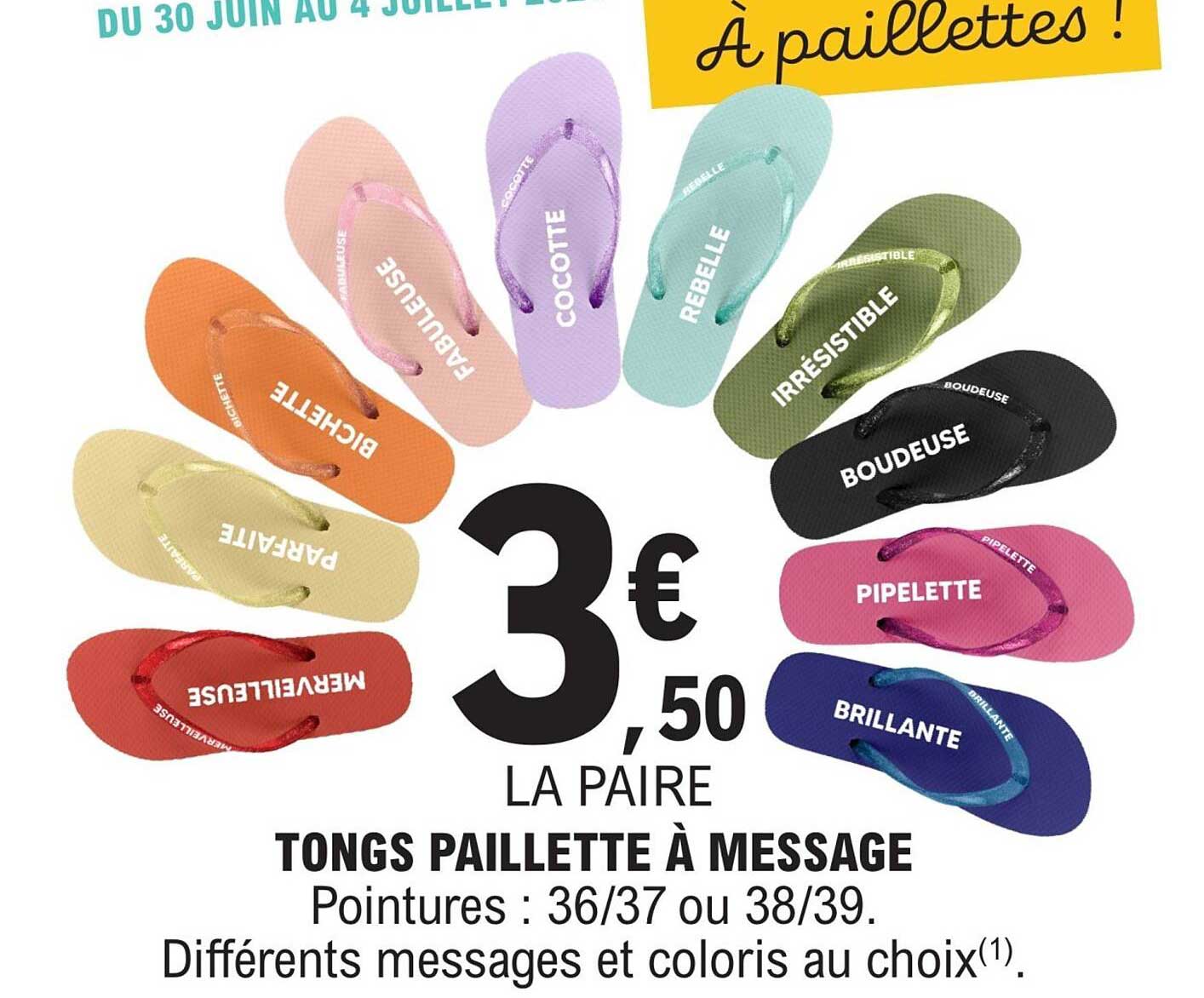 TONGS PAILLETTE À MESSAGE