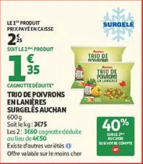 Trio de poivrons en lanières surgelés Auchan