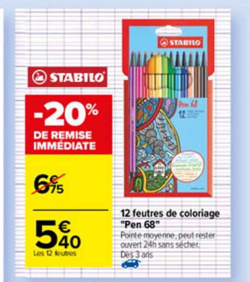 12 feutres de coloriage "pen 68" stabilo