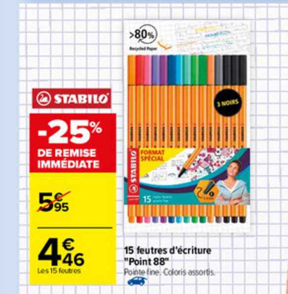 15 feutres d'écriture "point 88" stabilo