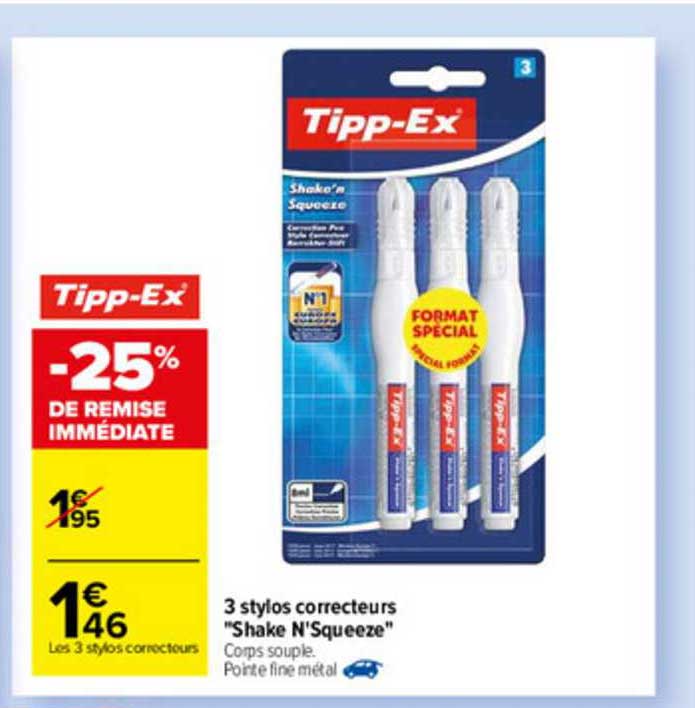3 stylos correcteurs "shake n'squeeze" tipp-ex