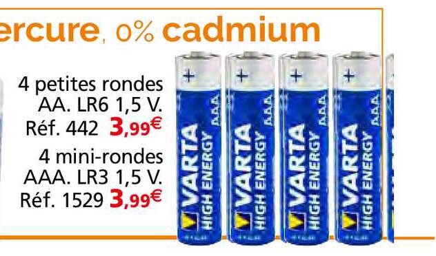 4 petites rondes aa. lr6 1,5 v., 4 mini-rondes aaa. lr3 1,5 v. varta