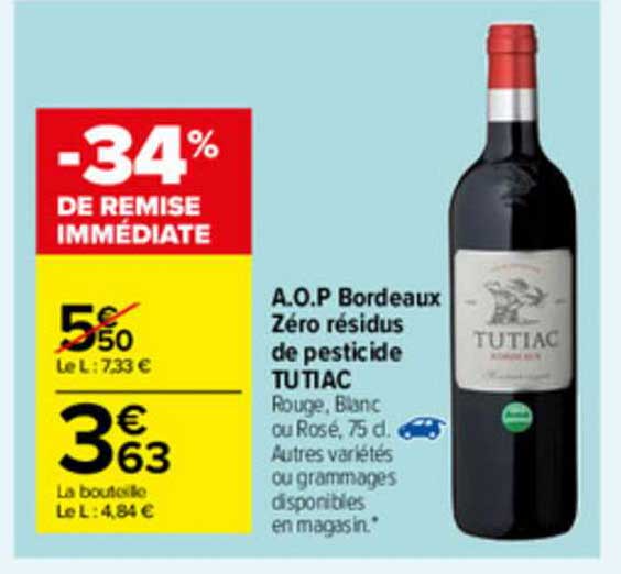 a.o.p. bordeaux zéro résidus de pesticide tu tiac
