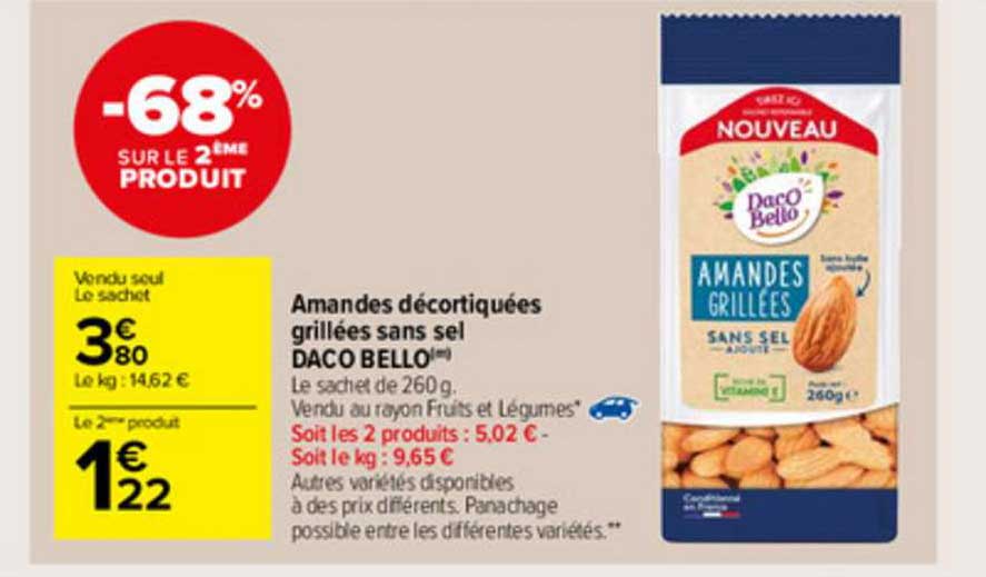 amandes décortiquées grillées sans sel daco bello