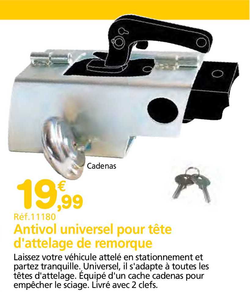 antivol universel pour tête d'attelage de remorque