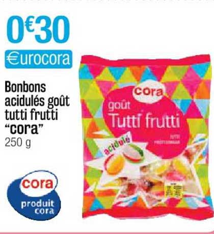 bonbons acidulés goût tutti frutti "cora"