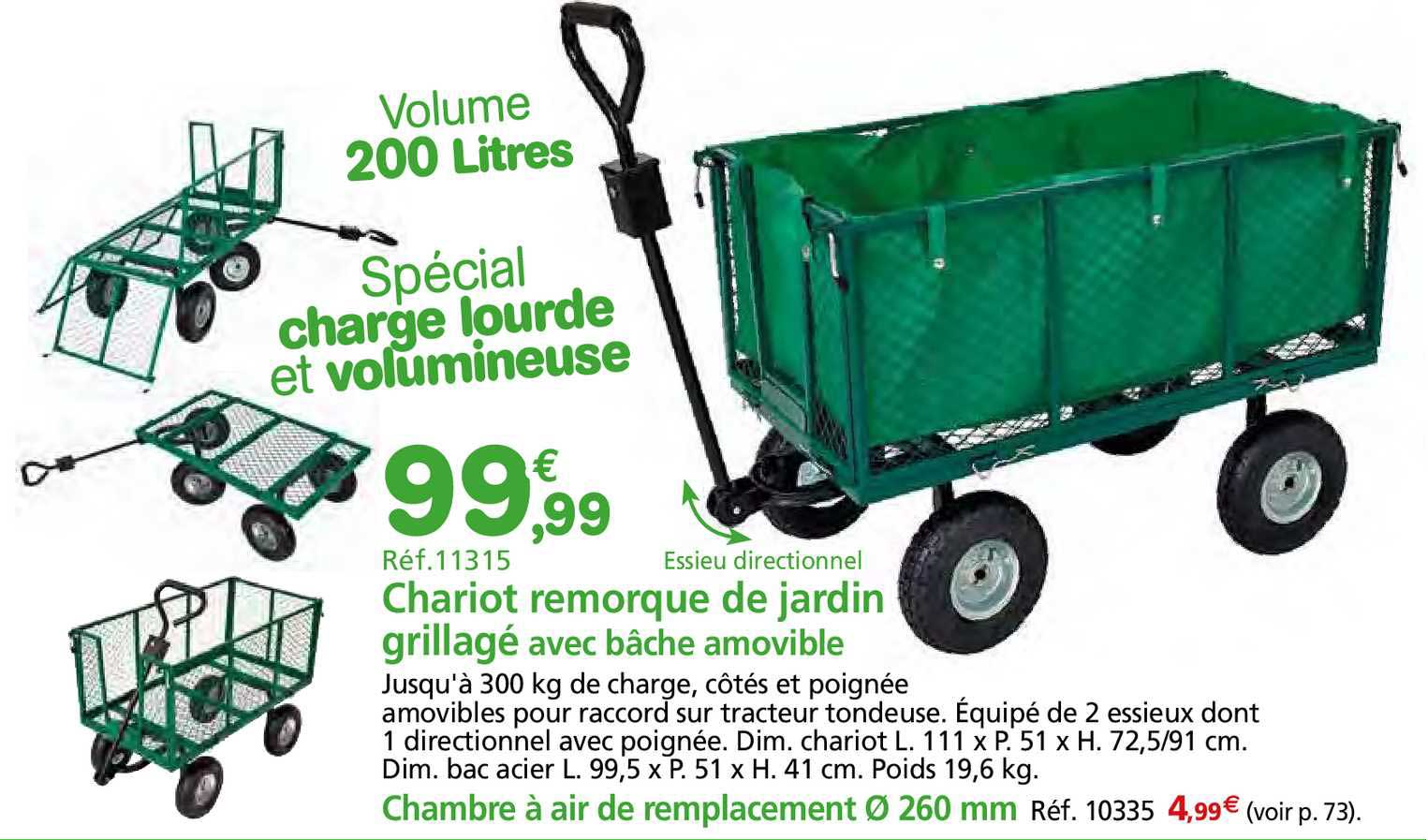 Chariot Remorque De Jardin Grillagé Avec Bâche Amovible, Chambre à Air De Remplacement 260 Mm