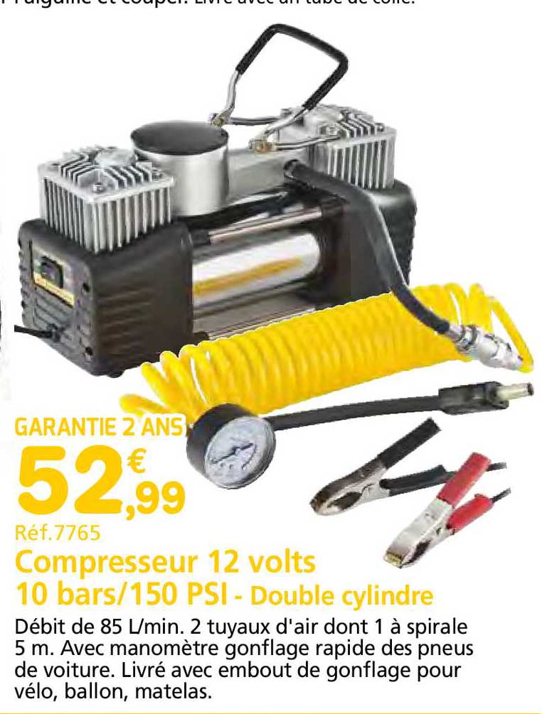compresseur 12 volts 10 bars - 150 psi - double cylindre
