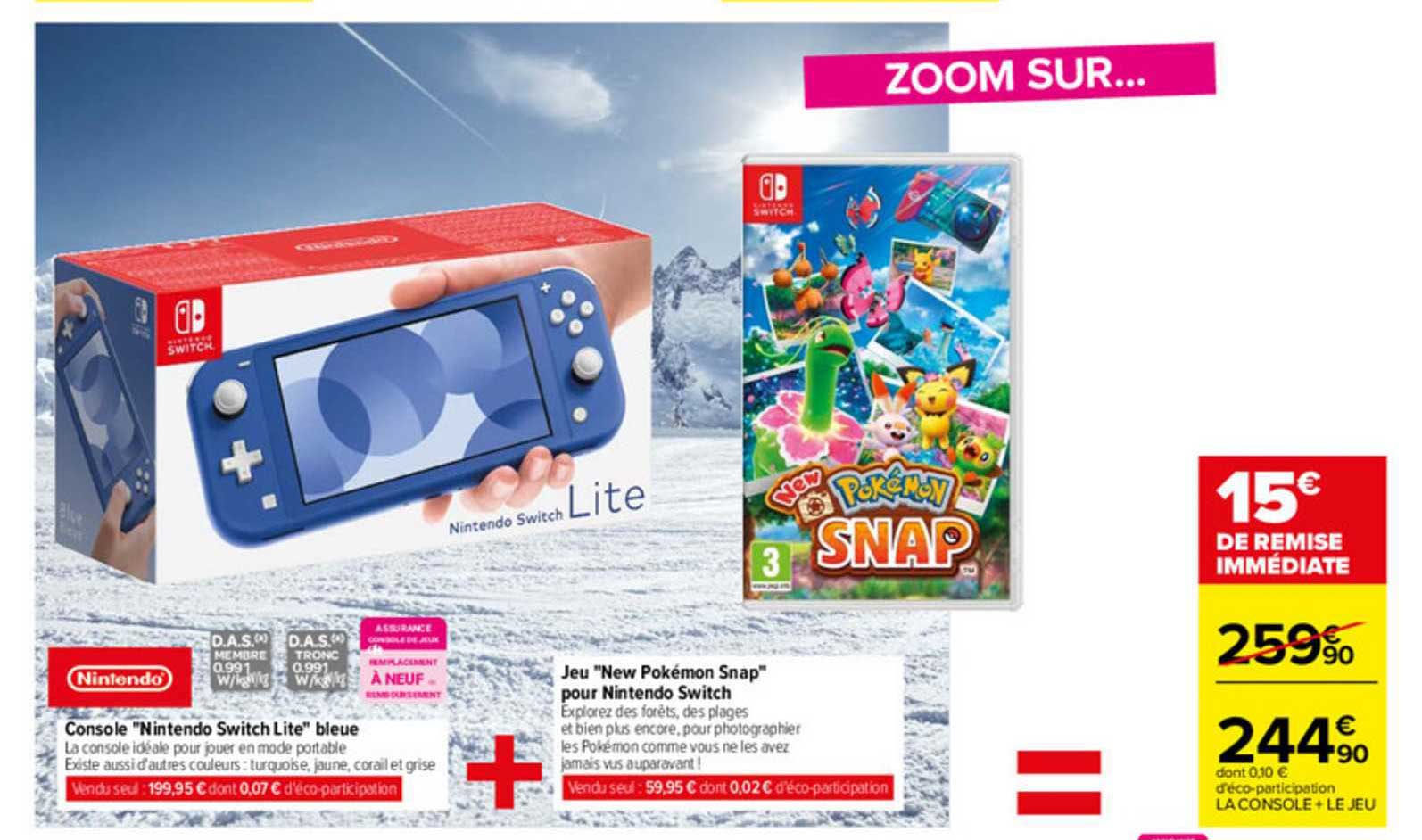 console "nintendo switch lite" bleue + jeu "new pokémon snap" pour nintendo switch