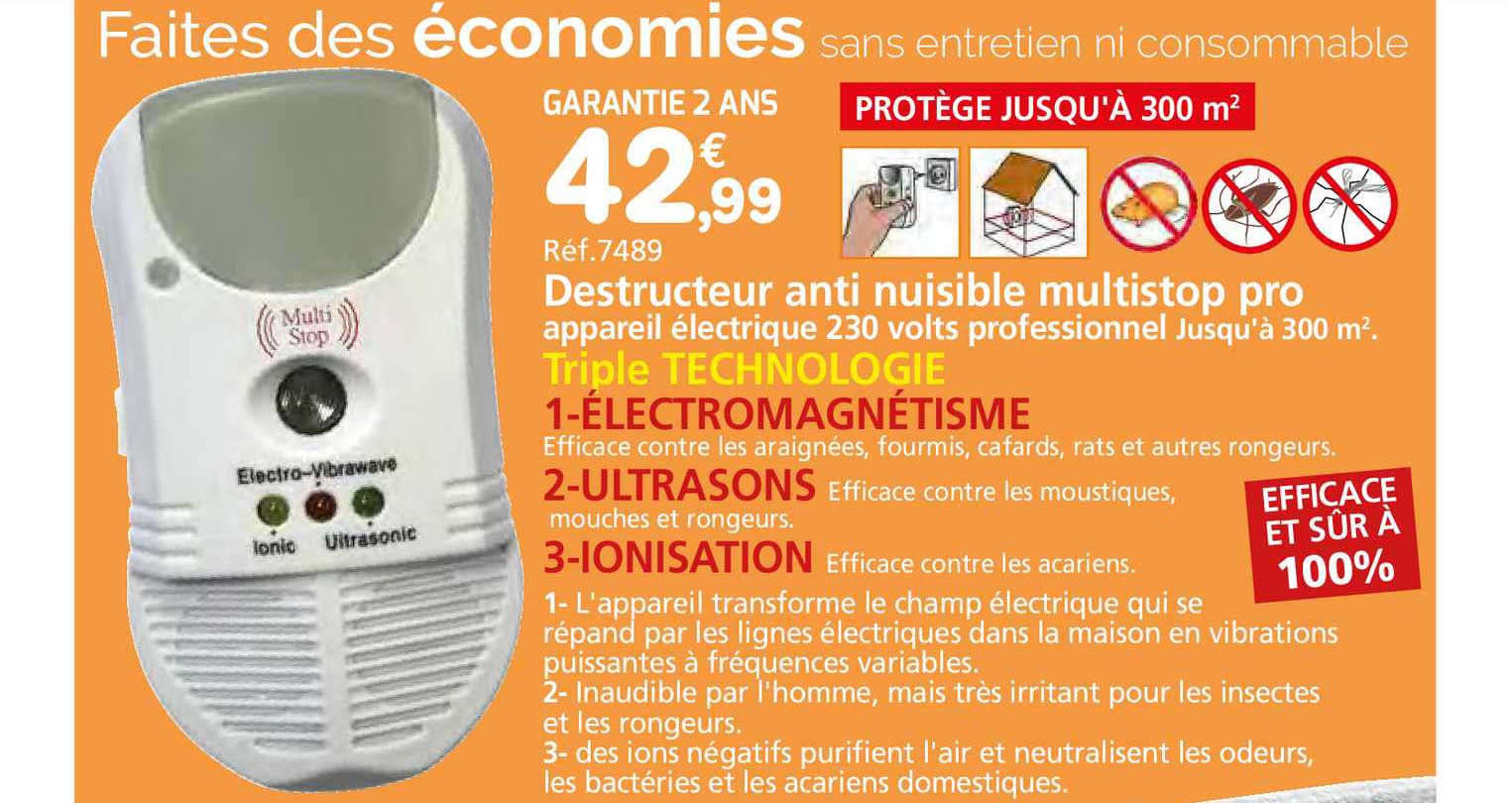 destructeur anti nuisible multistop pro : électromagnétisme, ultrasons, ionisation