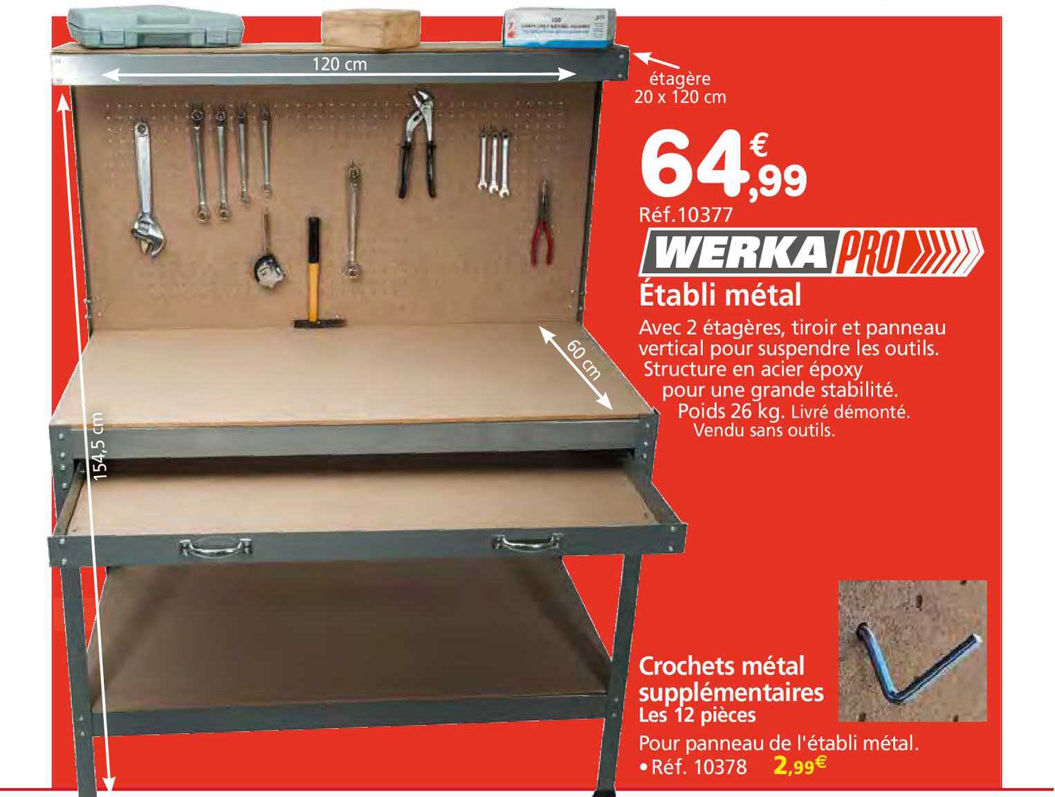 établi métal, crochets métal supplémentaires werka pro