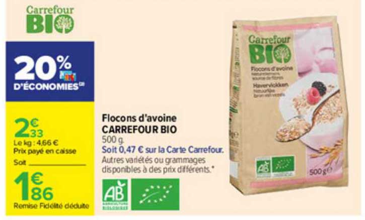 flocons d'avoine carrefour bio