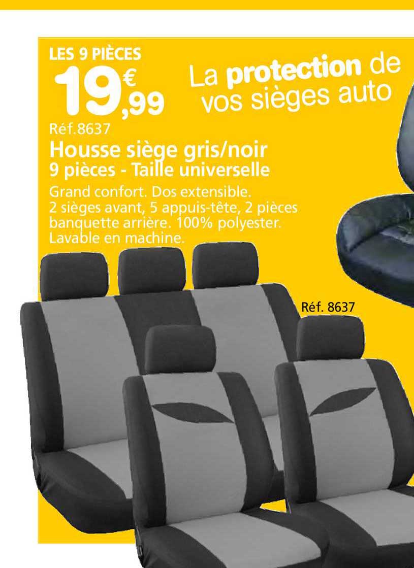 housse siège gris-noir 9 pièces - taille universelle