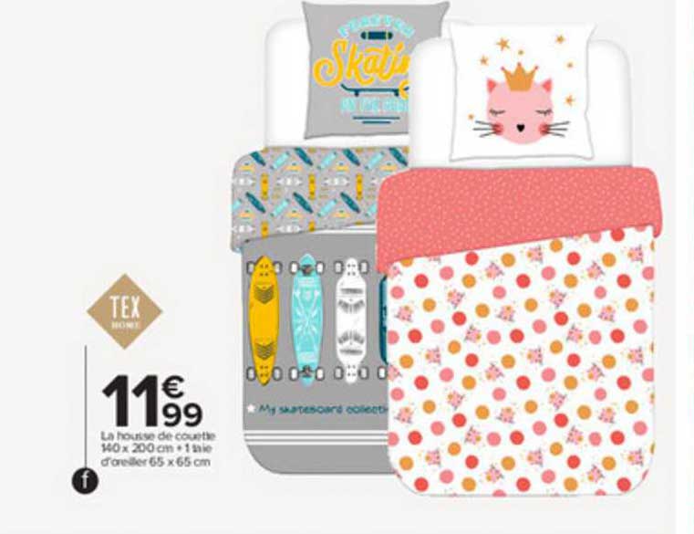 la housse de couette 140 x 200 cm + 1 taie d'oreiller 65 x 65 cm tex home