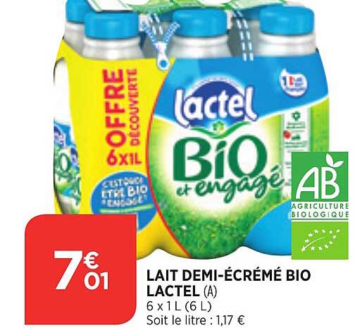 lait demi-écrémé bio lactel