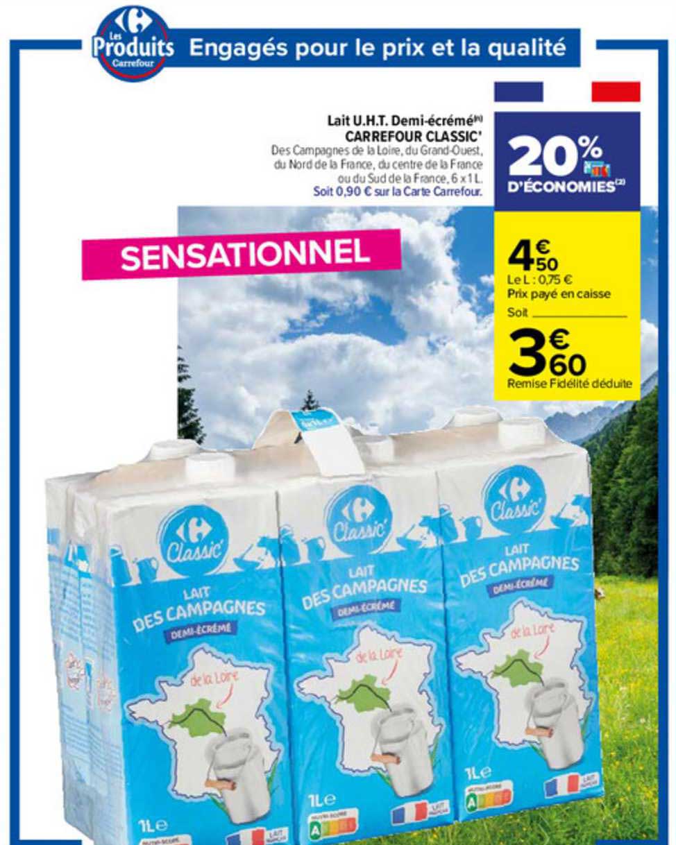 lait u.h.t. demi-écrémé carrefour classic'