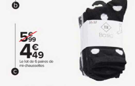 le lot de 6 paires de mi-chaussettes tex basic